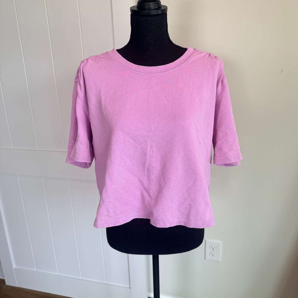 Z Supply x Evereve Lavender Ruched Shoulder Cropped Sweatshirt Tee Large